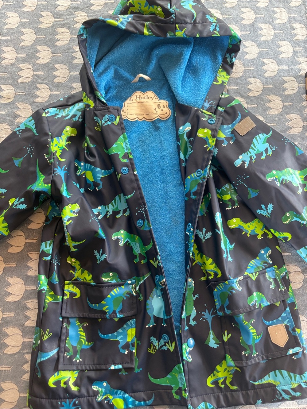 Hatley Blue & Green Dino Raincoat Jacket for Kids Size 6